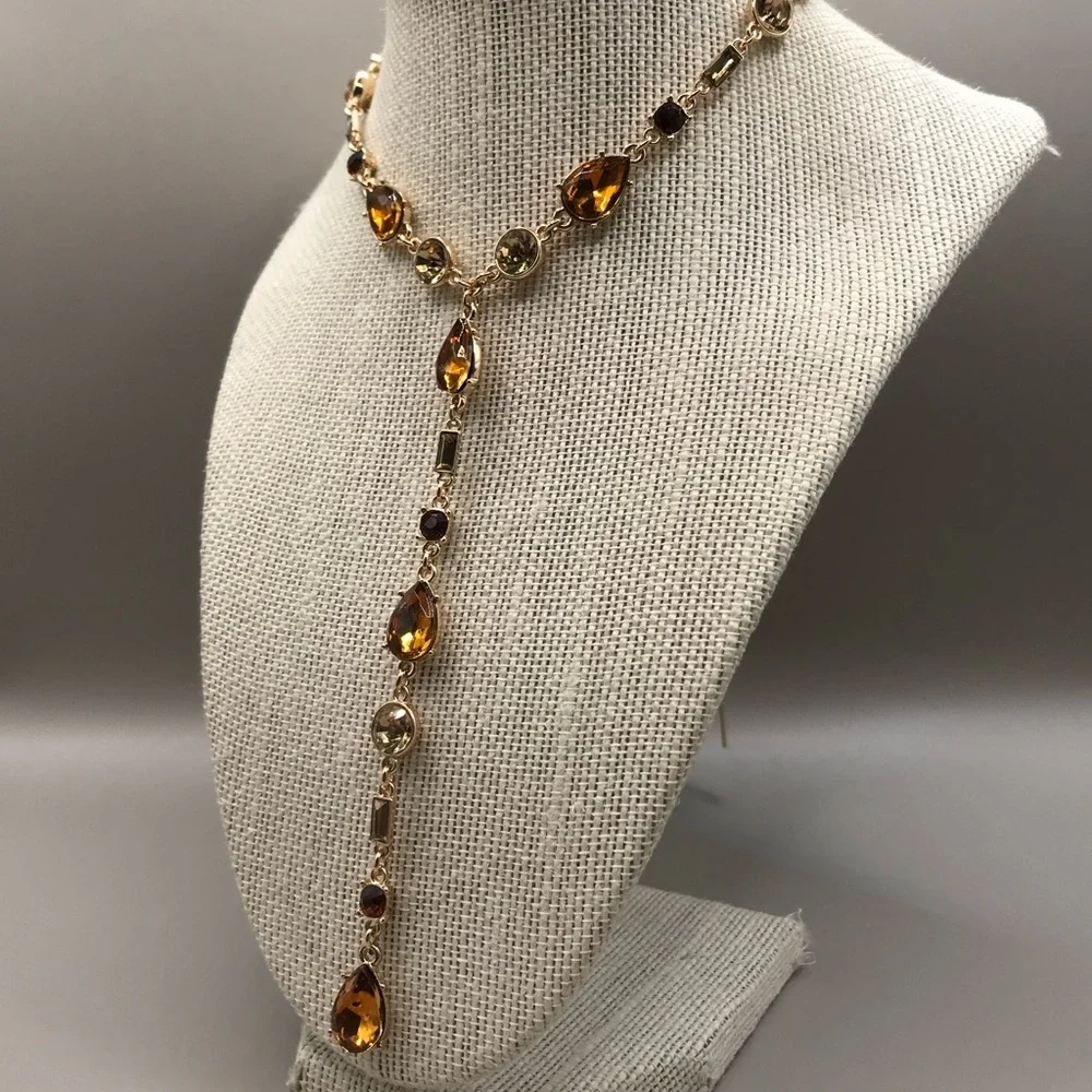 The Limited Gold-Tone and Amber Colored Gems “Y” Necklace - Picture 4 of 10